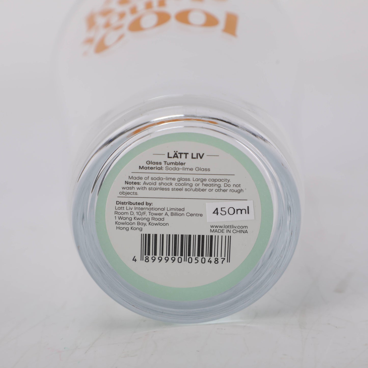 Green Bottom Glass Tumbler with Letters in Orange