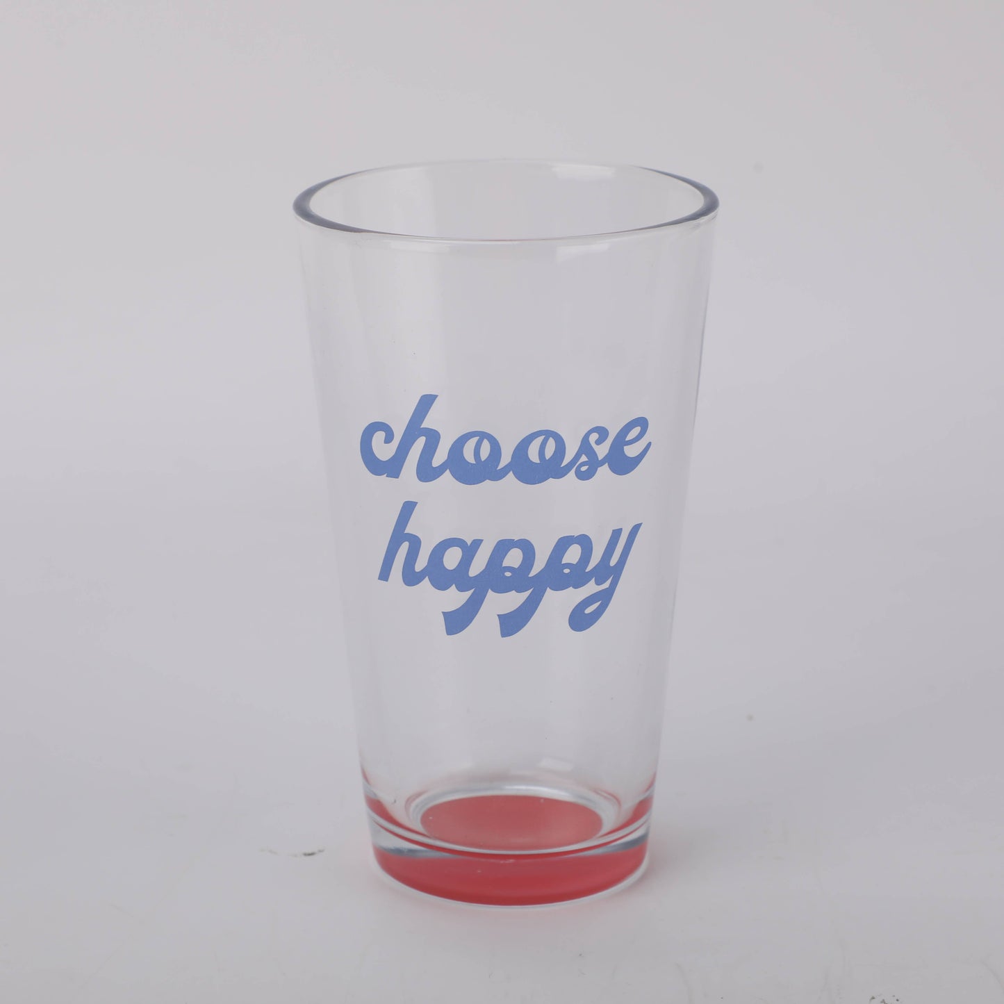 Red Bottom Glass Tumbler with Letters in Blue
