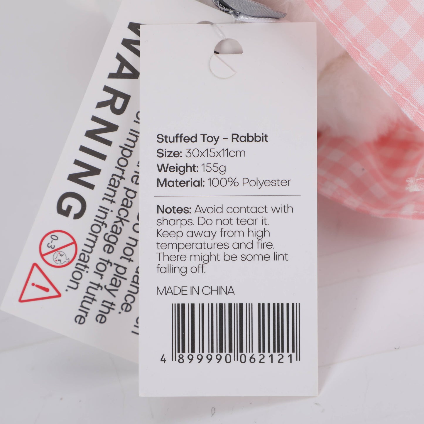Stuffed Toy - White Rabbit with Checked Dress