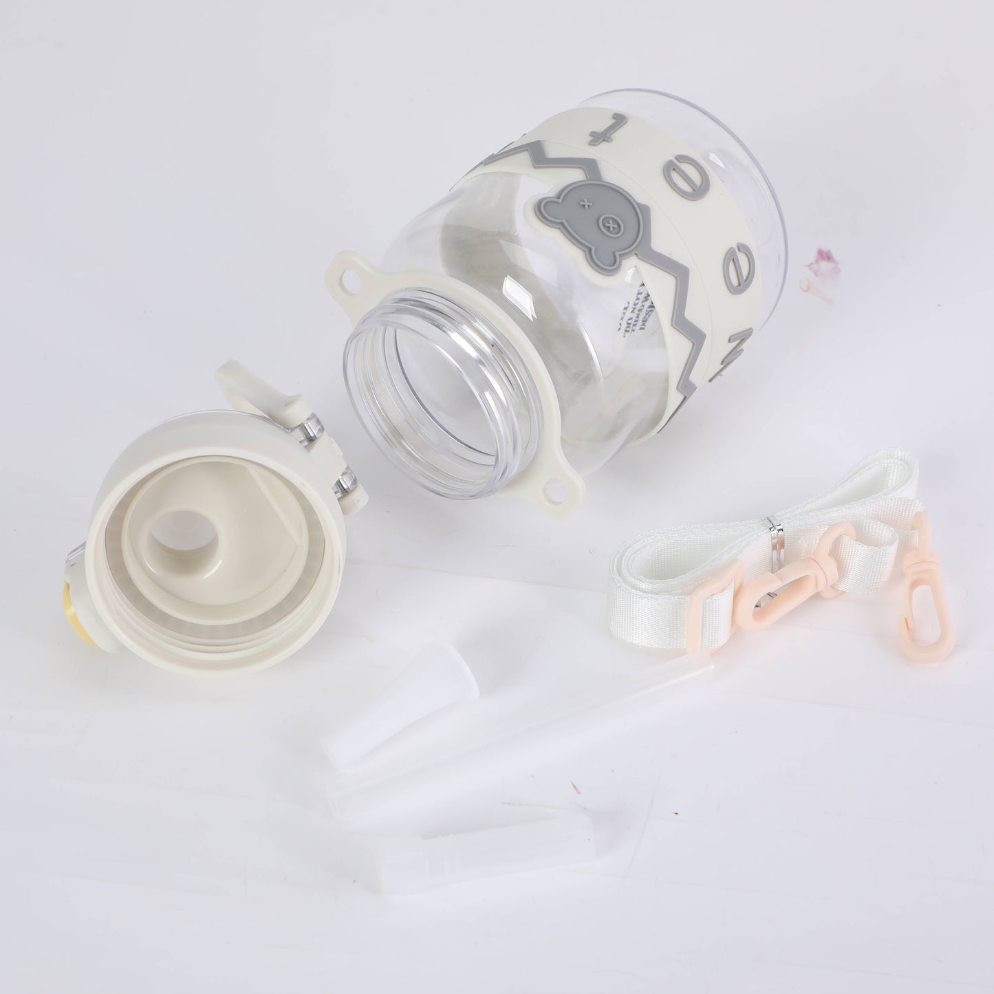 White Strap Water Bottle with Straw