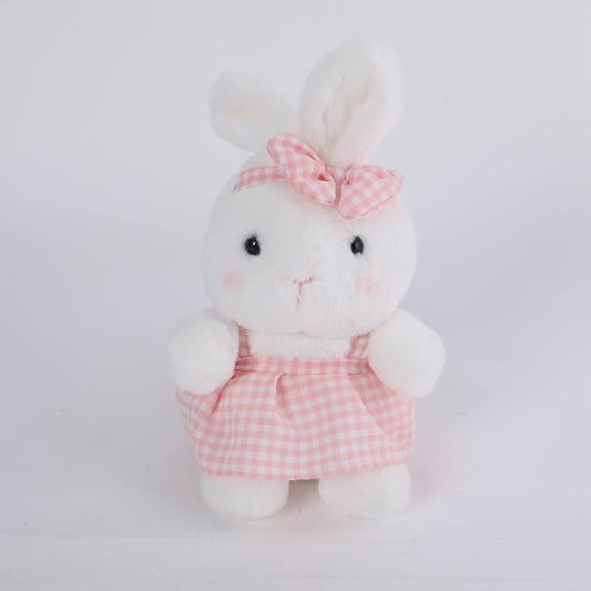 Stuffed Toy - White Rabbit with Checked Dress