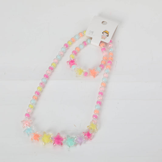 Star Children's Beads Necklace & Bracelet Set - Colourful