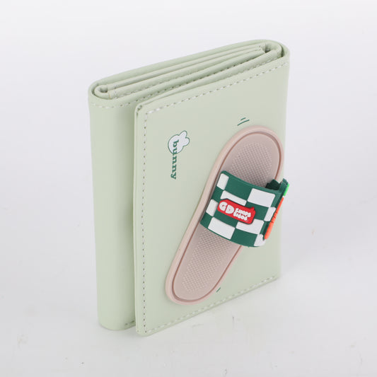 Slide Decor Silk Screen Printing 3-folding Women's Wallet - Green