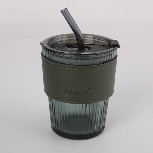 Vertical Stripes Bamboo Joint Glass Tumbler - Dark Green