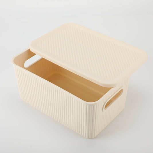 Vertical Stripe Storage Box with Lid - White
