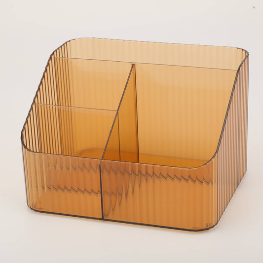 Vertical Grain 4-Compartment Cosmetic Organiser - Tan