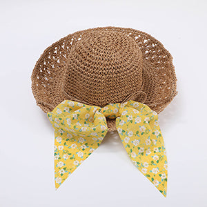 Floral Vacation Style Handmade Foldable Straw Hat - Khaki