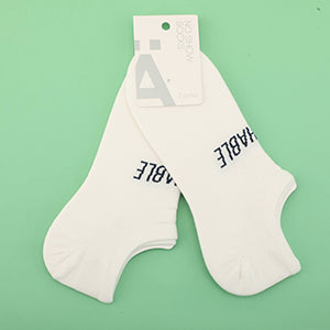 Simple Letters Mens Low Cut Socks - 2 Pairs - White