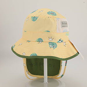 Frog Print Neck Protection Childrens Sun Hat - Yellow