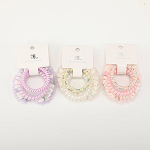 Girls Floral Hair Tie Phone Cord Combination Set-Mixed